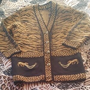 Animal Print Cardigan with Embroidered Details